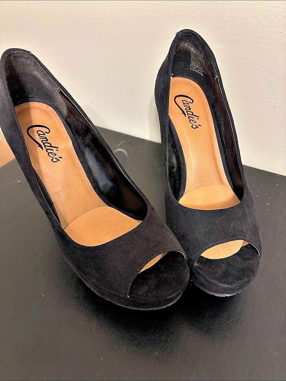 Candie's Black Peep Toe Platform Heels